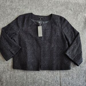 Eileen Fisher Open Front Organic Cotton Textured Jacket Women's XL Black NWT